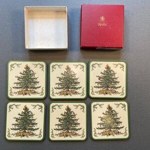 Spode Christmas Tree Pattern Coasters with box RARE from‎ England, Full Set of 6